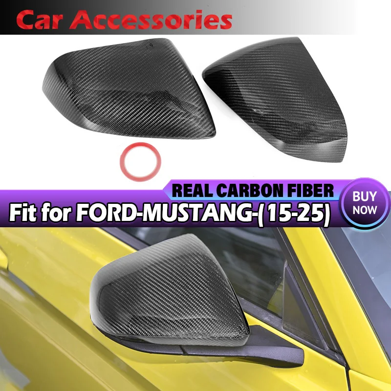 1 Pair Real Carbon Fiber Side Rearview Mirror Cover Cap With Turn Singal Hole For Ford Mustang 2015-25 Car Exteroir Accessories