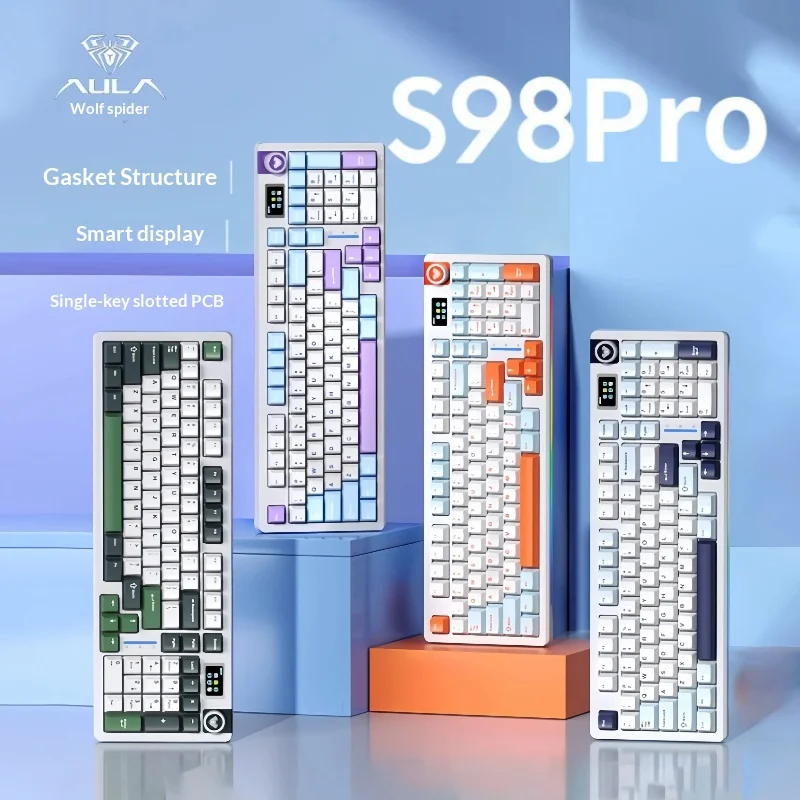 

Wolf Spider S98pro Keyboard Three Modes Wireless Gasket Structure E-Sports Configuration Screen Gaming Office Keyboard
