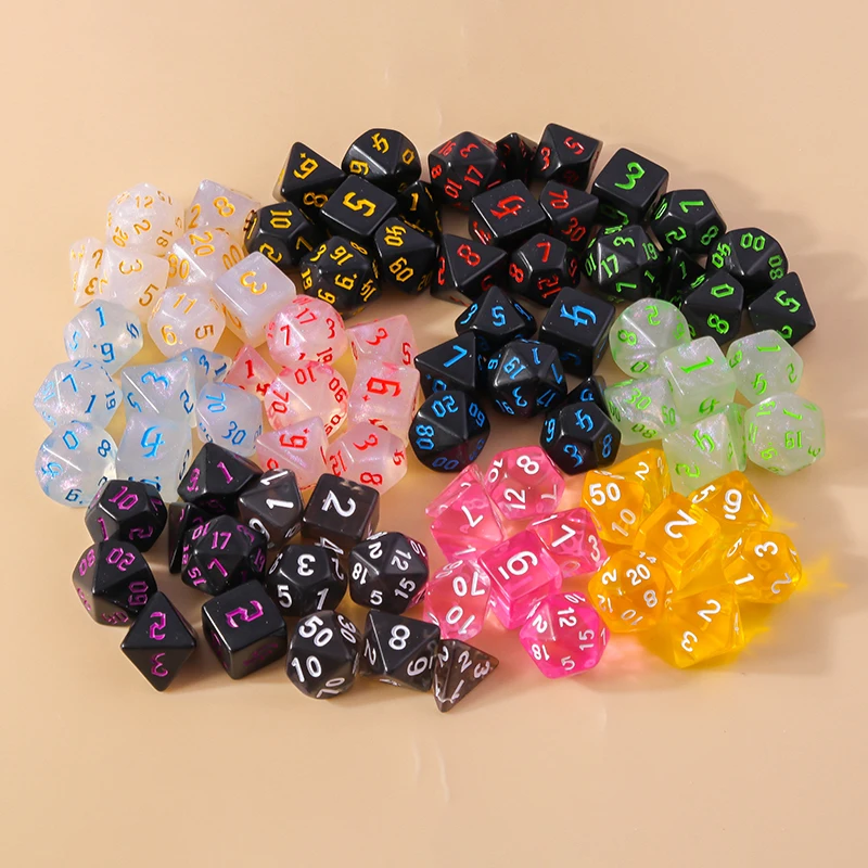 Leslie 7-teiliges Gemischtes Buntes Acryl-Würfelset Mehrseitige Digitalwürfel für Spielrequisiten Tragbare Spielzeuge DND RPG TRPG Spiele – Detail 10
