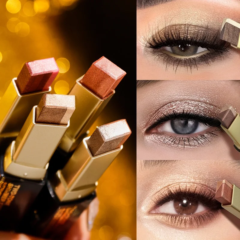 Sombra de olhos em bastão de cor dupla, com tonalidade natural, não é fácil de remover a maquiagem, cor pura, cria efeito de maquiagem natural.