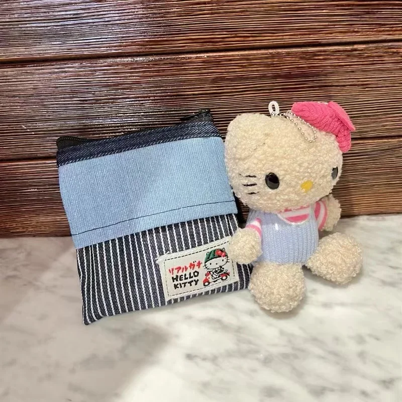 กระเป๋าใส่เหรียญ Hello Kitty Sanrio DENIM storagebag อนิเมะลิปสติกกระเป๋าใส่หูฟังแบบพกพากระเป๋าเก็บอเนกประสงค์ย้อนยุคของขวัญ