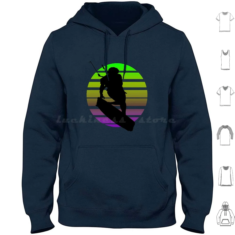 Kitesurfers Freestyle Kite Girl Silhouette Retro Sunset Hoodies Long Sleeve Kitesurf Kitesurfing Kitesurfer Kitesurfing