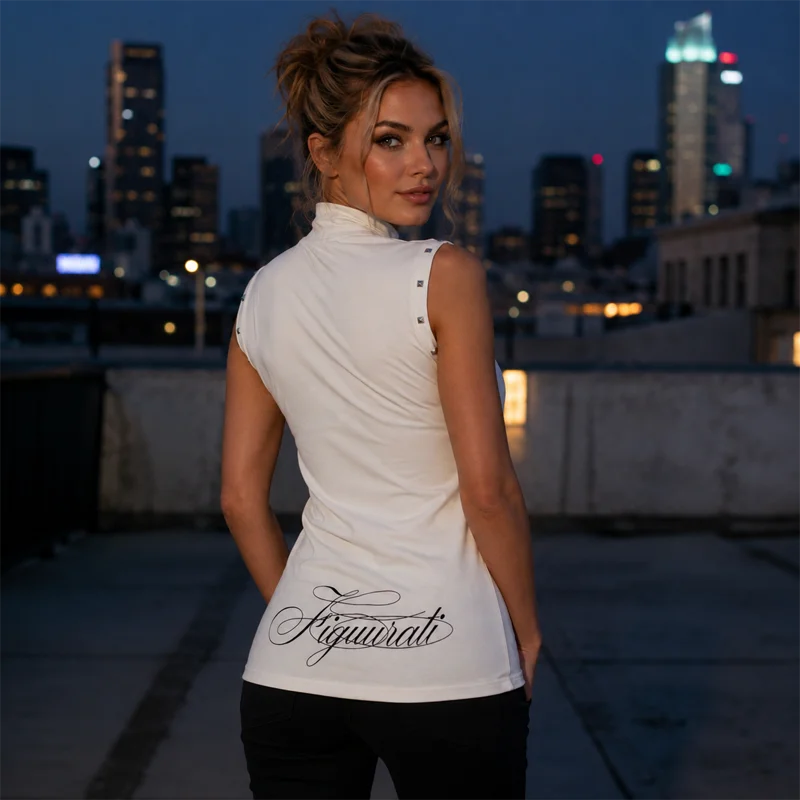 Women Y2K White Studded Shoulders BAD Letter Print Tank Top Mock Neck Streetwear Summer Casual Night Out Party Wear