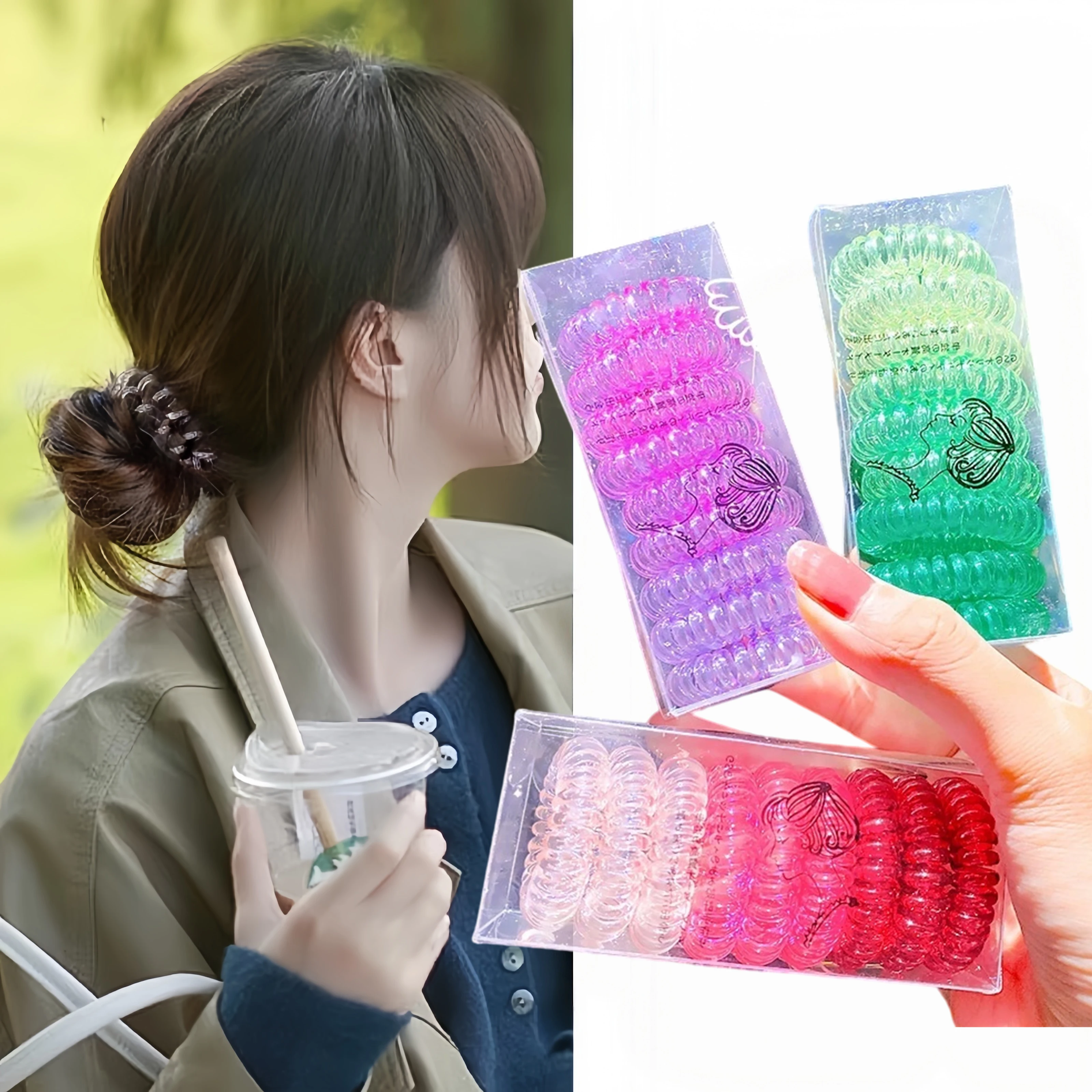 Silicone Band Women - 9 Pcs/Box Telephone Wire Elastic Hair