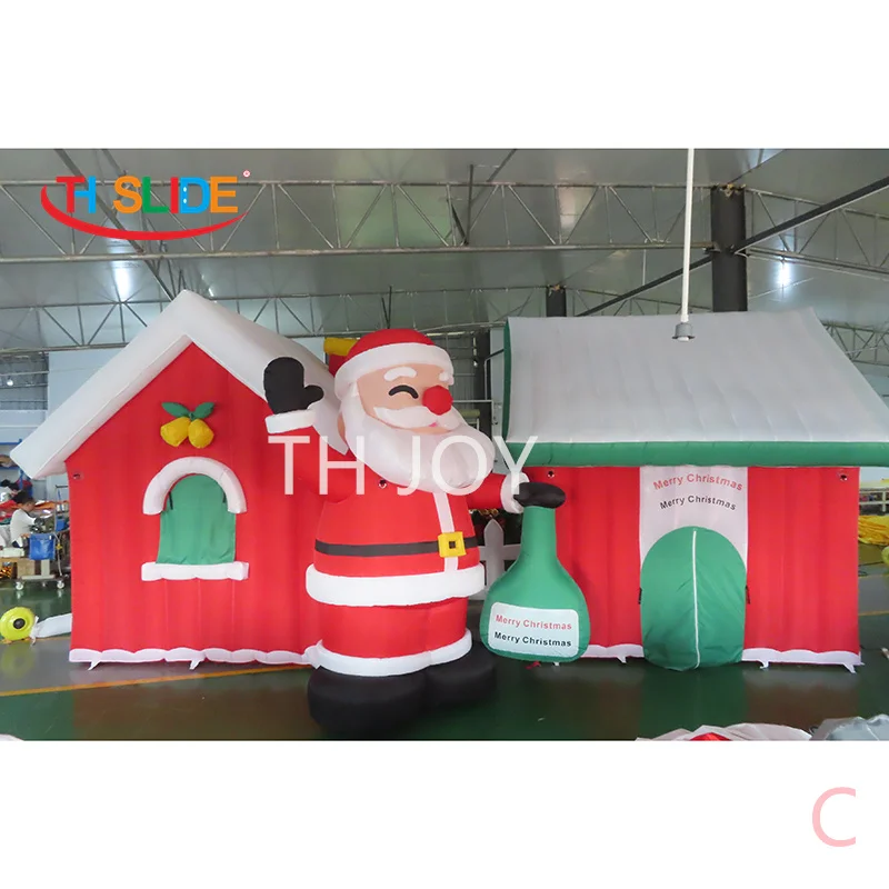 fast air ship to door, inflatable Santa Claus with cabin house, Giant inflatable Christmas house with X mas old man combos