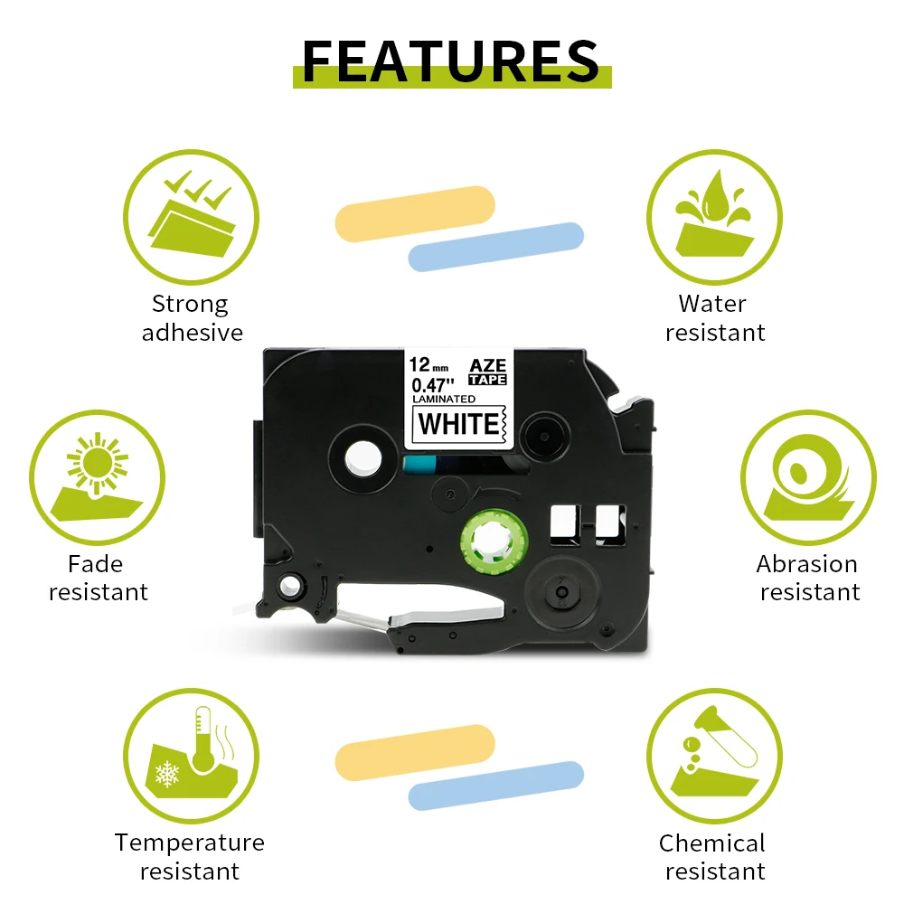 Label Tapes Tze-231 12mm Labeling Ribbon Sticker 221 211 Adhesive Labels Compatible for Brother P-TOUCH Laminated PT-H110 P710BT