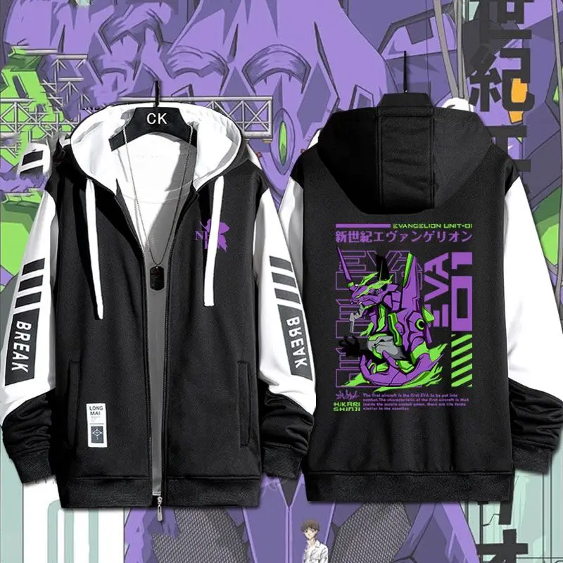 

Neon Genesis Evangelion Spring and Autumn Boys Cardigan Sweatshirt Anime Peripheral EVA-01 Creative Printed Tops Clothing Jacket