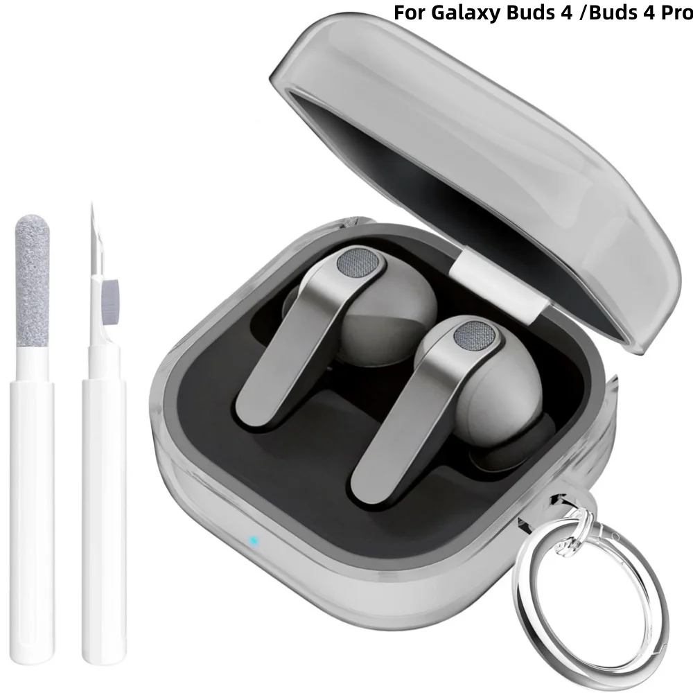 for Samsung Galaxy Buds 4 Pro Case/Buds 4 Case Shockproof Clear Cover for Samsung Galaxy Buds 4/4 Pro with Keychain&Cleaning Kit