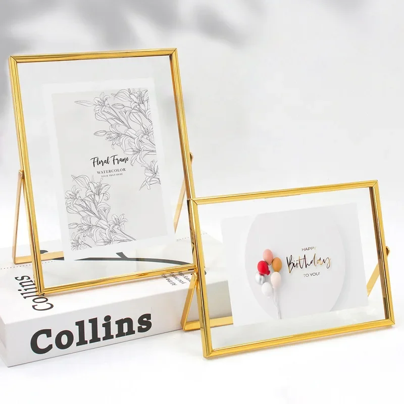 Simple Transparent Metal Photo Frame Dried Flower Display A4 Desktop Glass 4x6 Inches - Rustic Photo Holder for Tabletop