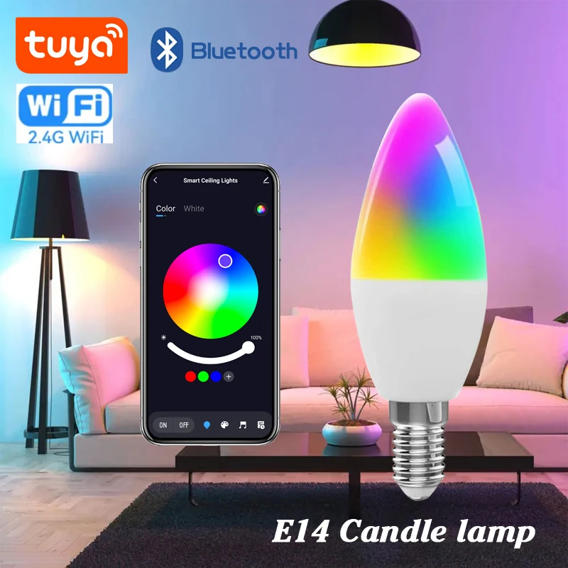 Tuya Smart Life GU10 E14 WiFi candelabri Bluetooth lampadine intelligenti 5W RGB + CW lampada a LED 220V lampade dimmerabili Alexa, Google