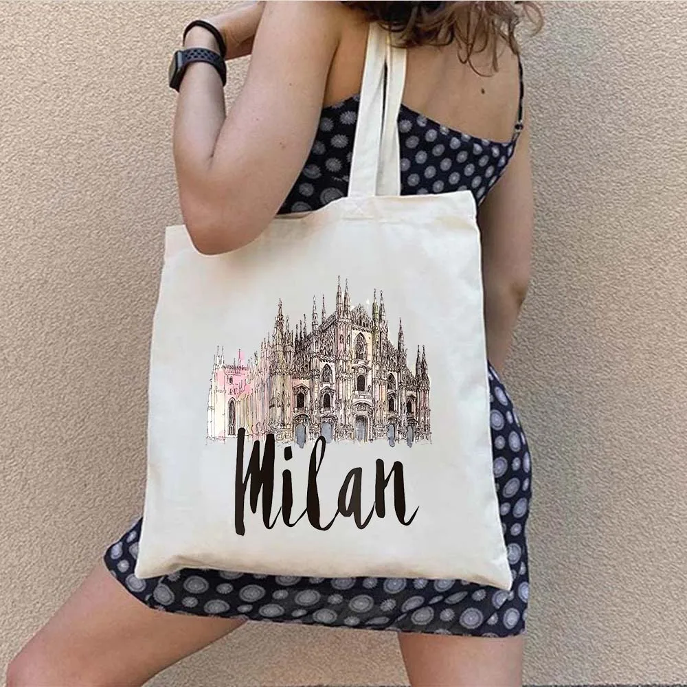 Paris Milan New York Moscow Los Angeles Tajmahal San Francisco Netherlands Travel City Canvas Shopping Cotton Totes Bag Handbags