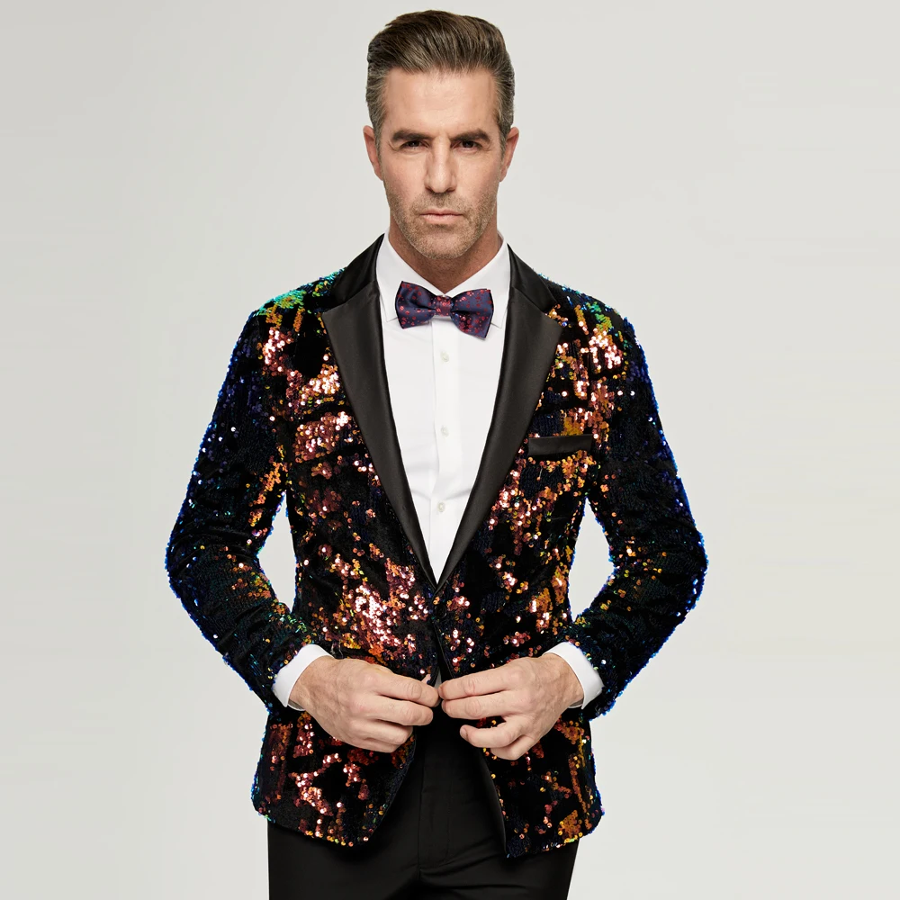 Men\'s Black Sequins Suit Jacket Man Nightclub Prom Suit Men Costume Homme Stage Clothes For Singers Banquet Performance Blazer