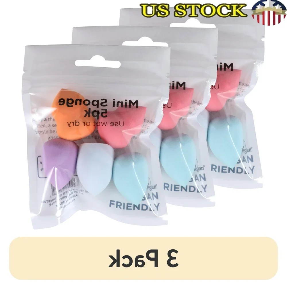 

(3 pack Mini Makeup Sponges Wet or Dry Cosmetics Latex-Free Assorted Colors 5 Count)