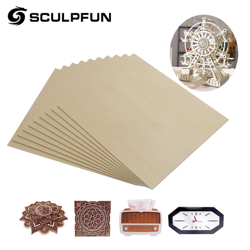 10PCS 30*30cm Plywood Plates Square Unfinished Wood Board for DIY Crafts Laser Cutting Wood Burning Painting Model Carving