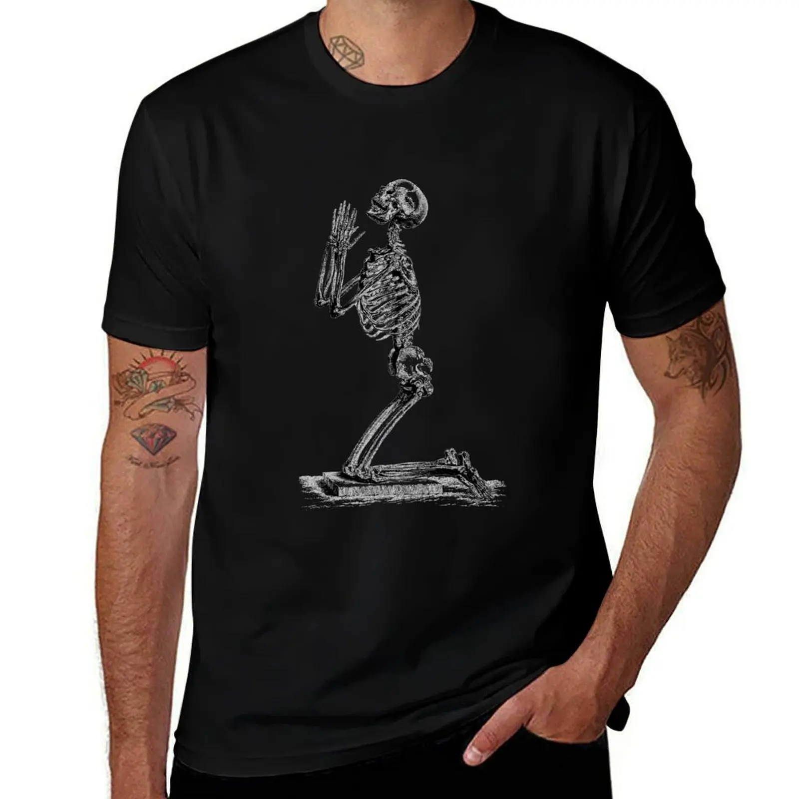 Praying Skeleton T-Shirt Non-Shrink Basic Cotton T-Shirt