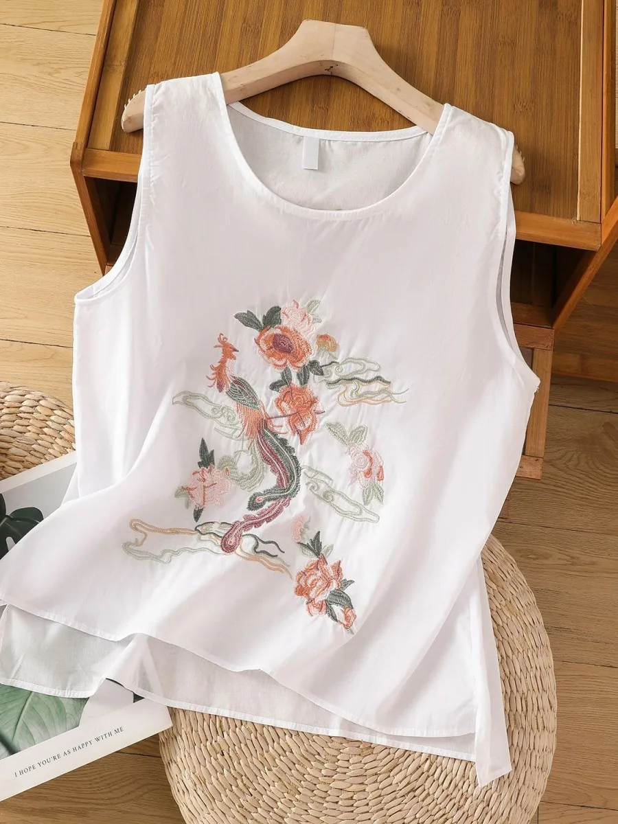新しい中国風の重い刺繍が施された女性用夏のヴィンテージ薄手のゆったりとしたノースリーブベストツーピースセットベースレイヤー服