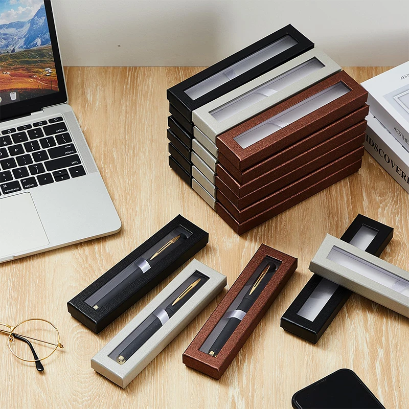 20Pieces Empty Pen Gift Box with Clear Lid, Pen Display Case Pencil Gift Box Cardboard with Cushion Ballpoint Jewelry Gift Box