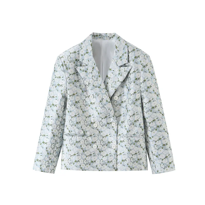 Nlzgmsj 2026 Autumn Women Textured Jacquard Wide Shoulder Blazer Lapel Double Breasted  Long Sleeve Oversized Jacket