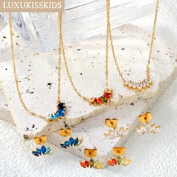 LUXUKISSKIDS Zirconia Necklace with Pendant Stainless Steel Rhinestone Stud Earrings Jewelry Set for Evening Party Accessories
