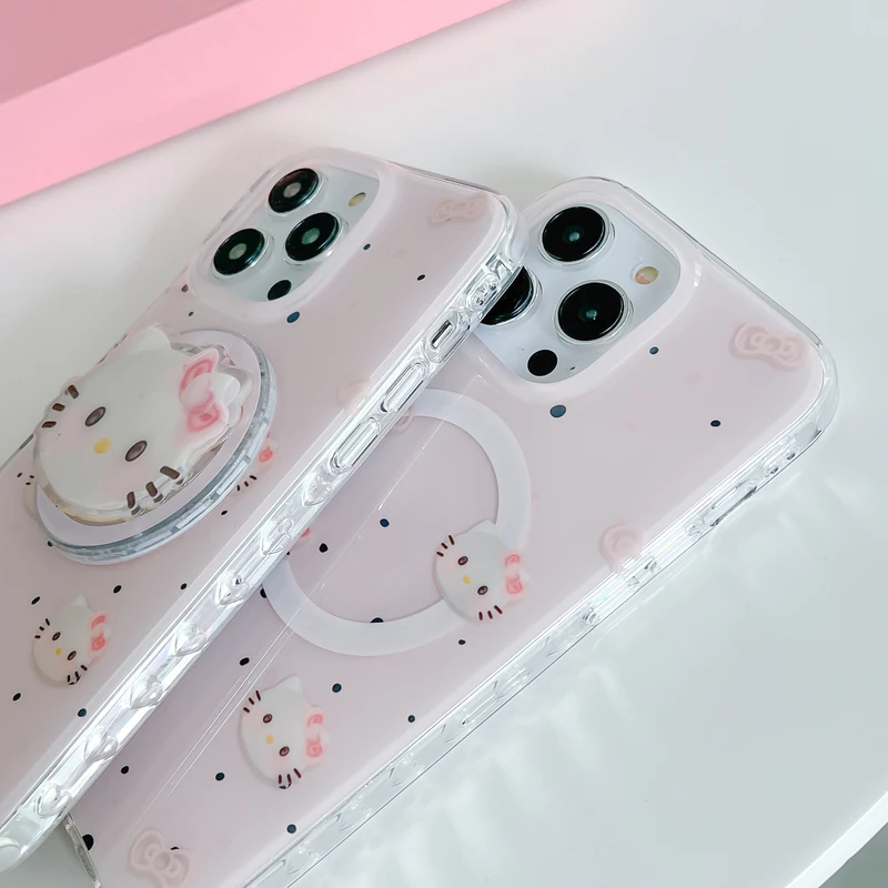 Cute Cartoon Sanrio Hello Kitty staffa magnetica Magsafe custodia per telefono con ricarica Wireless per iPhone 15 14 13 12 11 Pro Max Hard Cover