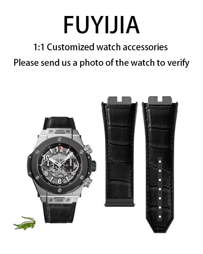 

FUYIJIA Custom BIG BANG 411 Original Watchbands 28MM*22MM Convex Interface Crocodile Skin Strap Fluororubber Folding Buckle Belt
