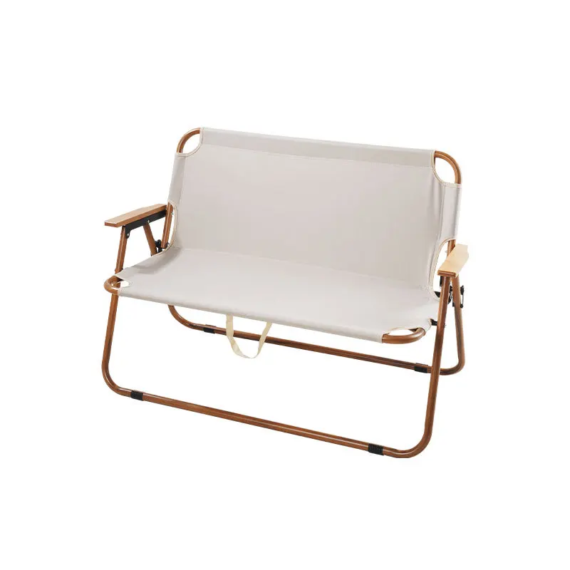 2인용 접이식 나무 무늬 캠핑 의자, 휴대용 다기능 알루미늄 합금 야외 캠핑 레저 의자