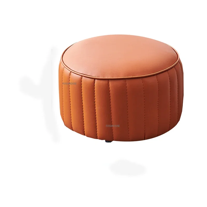 

Luxury Simplicity Soft Sofa Round Stool Household Creative ottomans Modern Leather Stool Chairs for Living Room Furniture Light