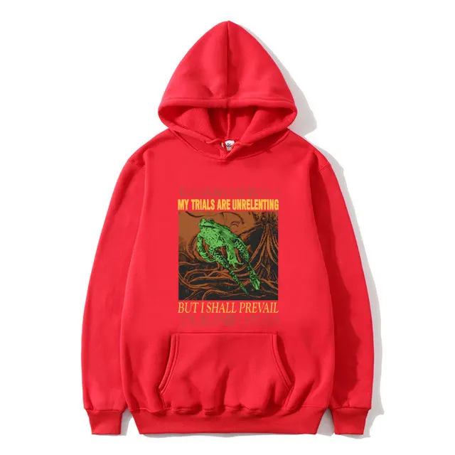 Vintage Japanese Frog Graphic Hoodie My Trials Are Unrelenting But I Shall Prevall Sweatshirt Men Women Oversized Cotton Hoodies