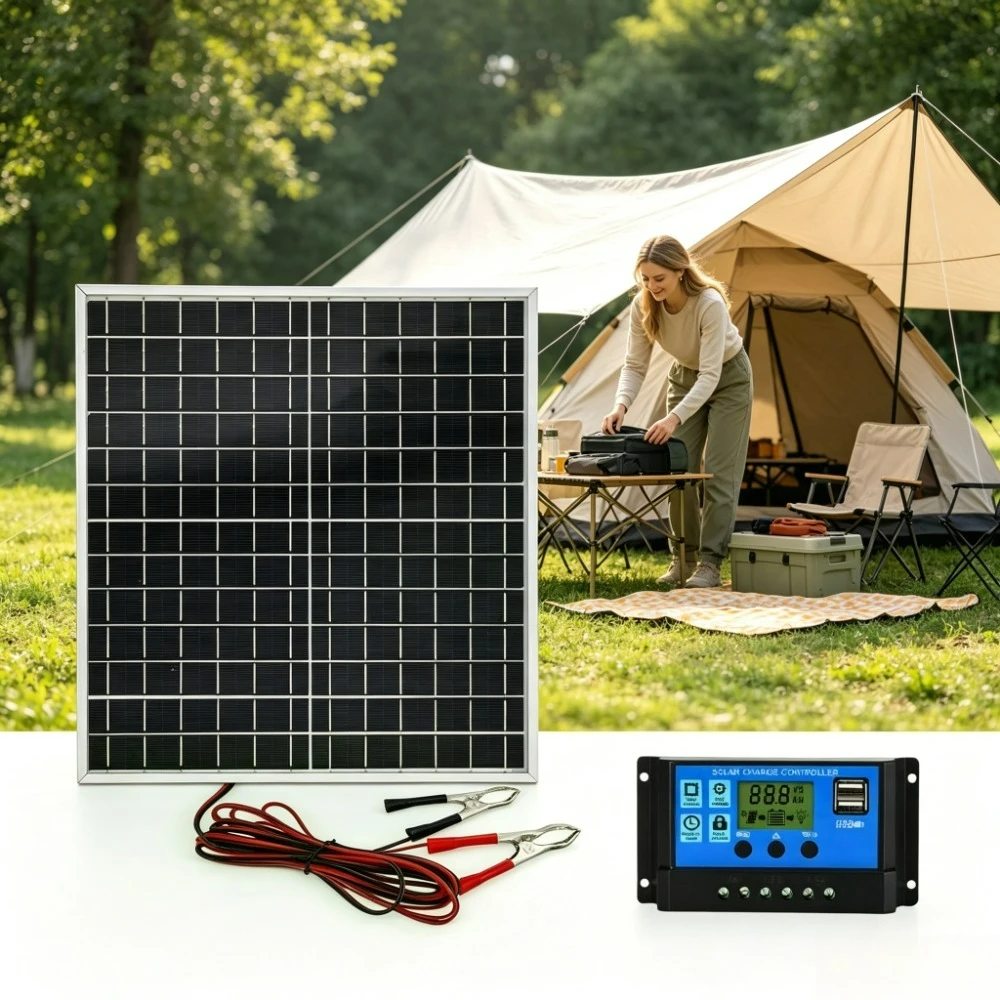 All Components Included 12W Monocrystalline Solar Panel 12V LCD Solar Charge Controller Aluminum Frame Off Grid Charger for RV