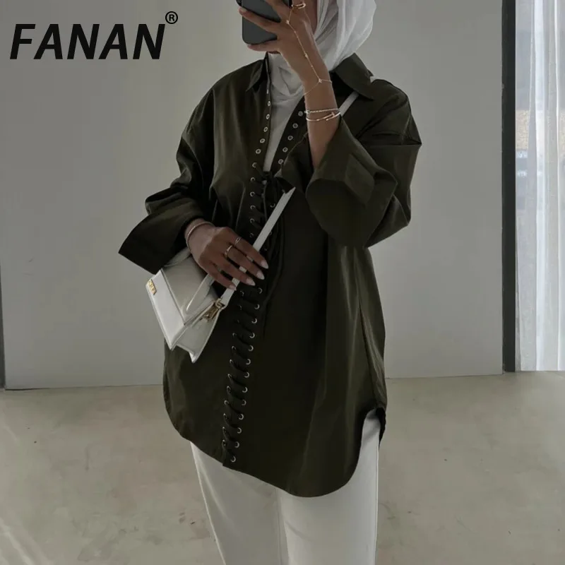 

FANAN Elegant Women’s Blouse Front Tie Lapel Collar Long Sleeve Lightweight Designer Summer 2025 New Casual Top Fashion Shirts