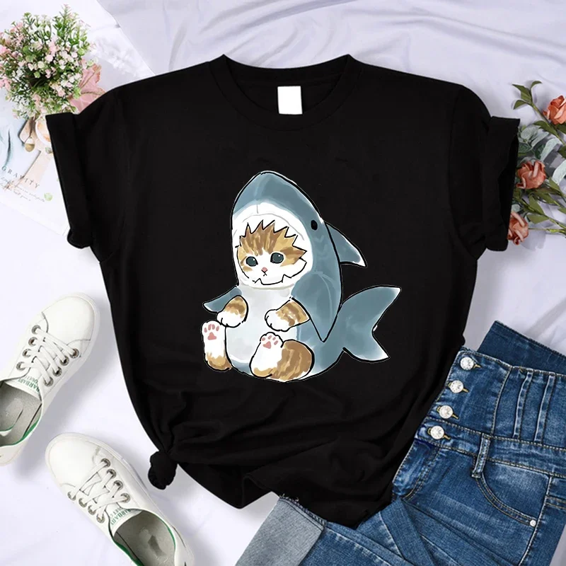 Kawaii Cat Shirt Women Funny Cartoon T Shirt Y2K 90S Harajuku Graphic Ulzzang T-Shirt 90S Print Tshirt Aesthetic Top Tee Female