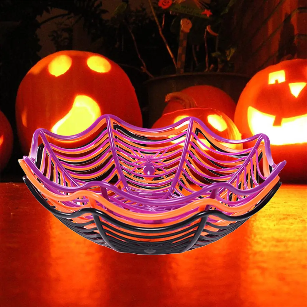 3Pcs Spider Web Fruit Basket Candy Bowl Halloween Party Decor Set Creepy Spider Design for Home Office Hotel Cafe Christmas