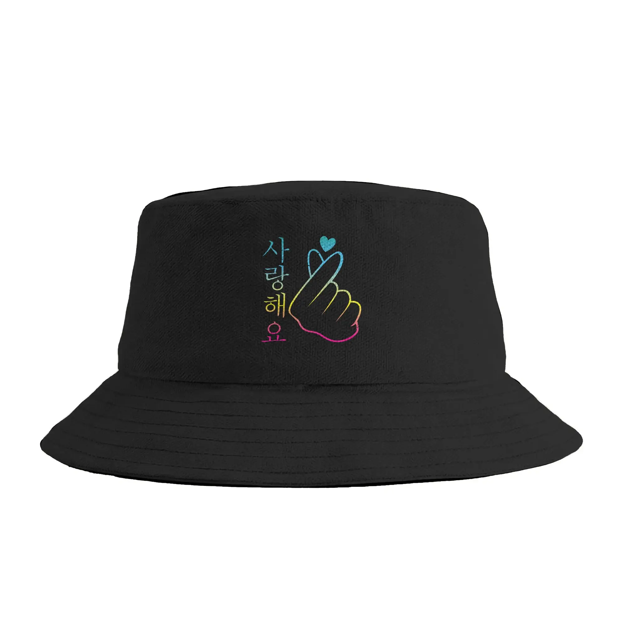 I Love You Saranghae K Pop Bucket Hat  Outdoor Fisherman Caps Portable Hunting Sunscreen Hats For Men Women Trendy Design Cap