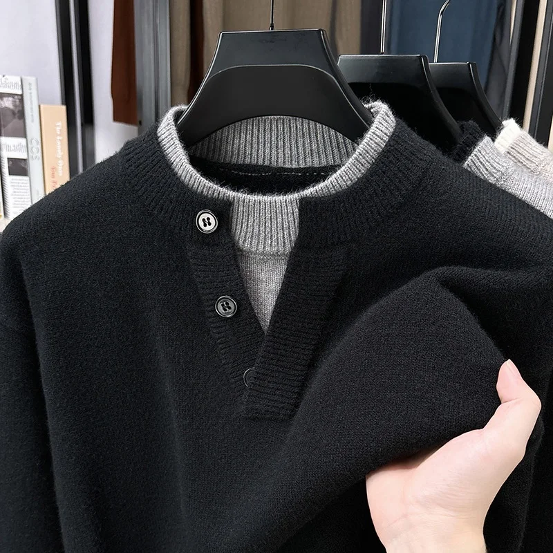 

Модный свитер с V-образным вырезом и двойным воротником, универсальный стильный вязаный свитер Paul Zhuofant, мужская трикотажная одежда для весны и зимы