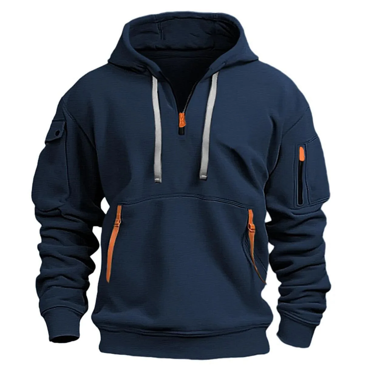 Men's fashion hoodie Spring and autumn new arm zipper multi-pocket streamer pullover men's sports casual long-sleeved hoodie