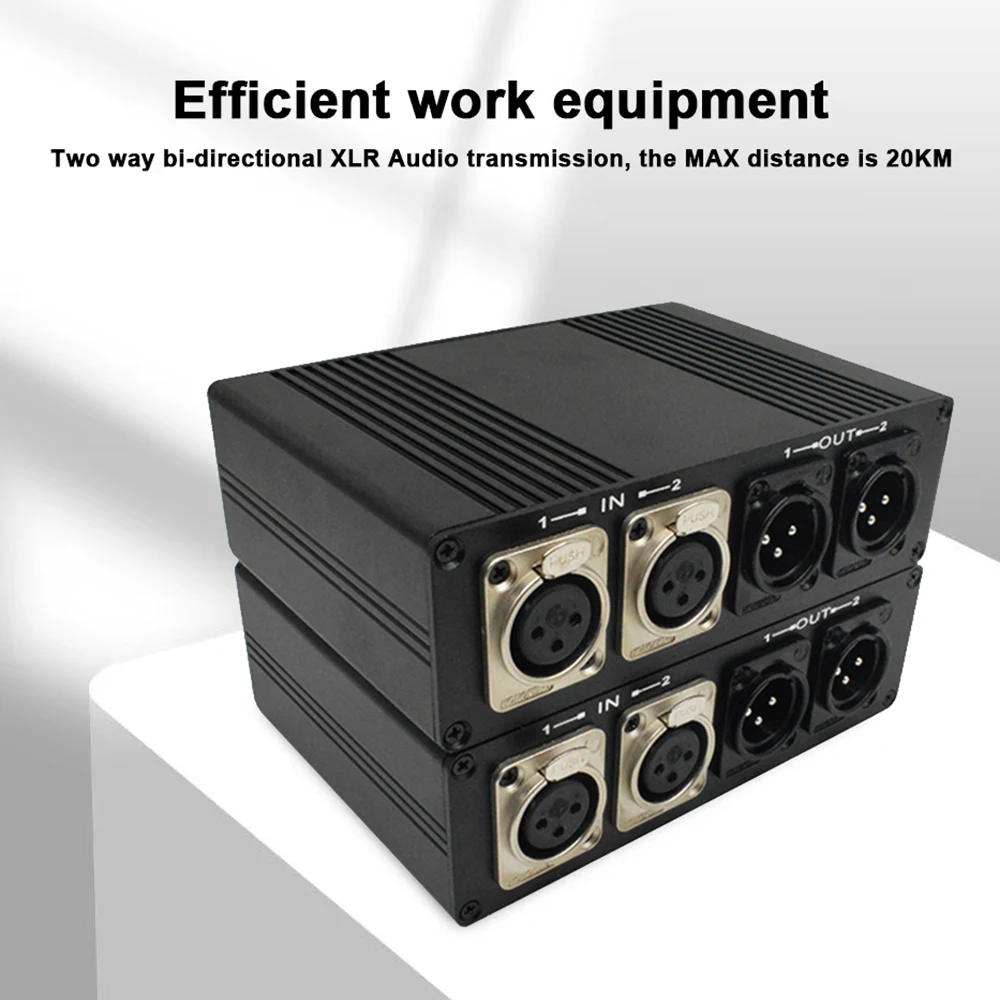 2 CH XLR Audio Fiber Extender over FC Fiber Optical Cable 20Km Bi-directional Balanced 3 Pin XLR Fiber Optic Extender Converter