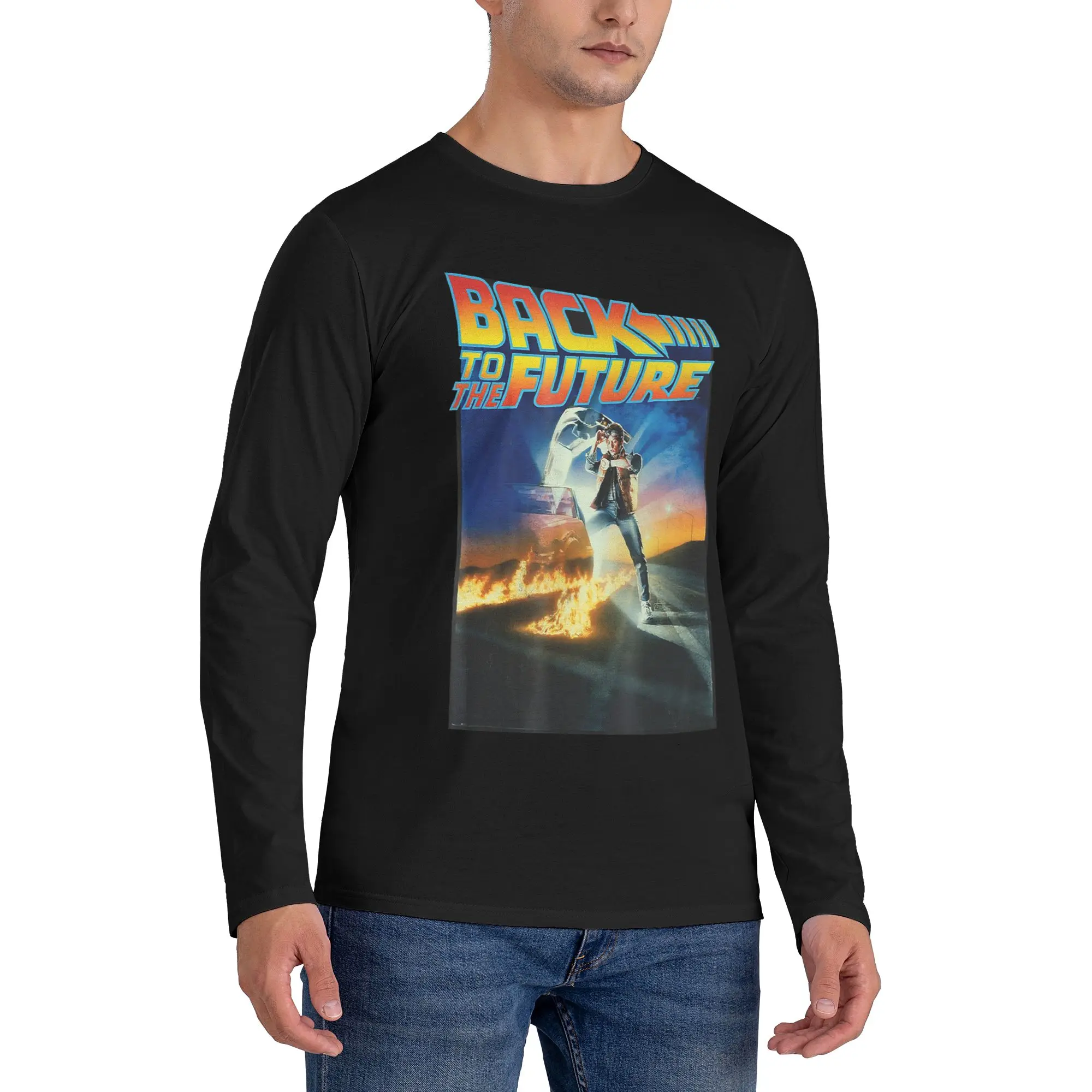 

Мужская футболка с длинными рукавами «Назад в будущее», дышащие футболки с круглым вырезом, весенние и осенние мужские топы