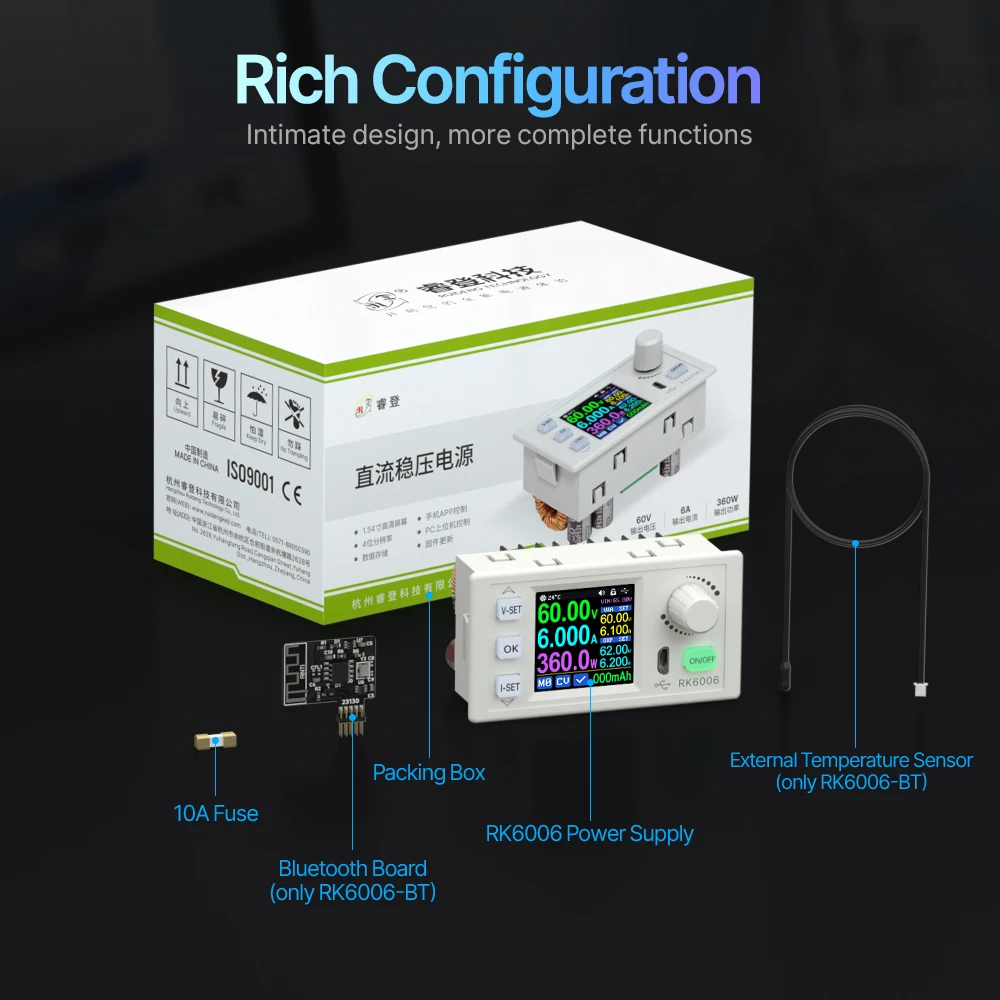 1X RK6006-BT CNC Direct Current Regulated Power Supply 60V 6A 4 Digit Communication Adjustable DC to DC Step Down Voltage Bench