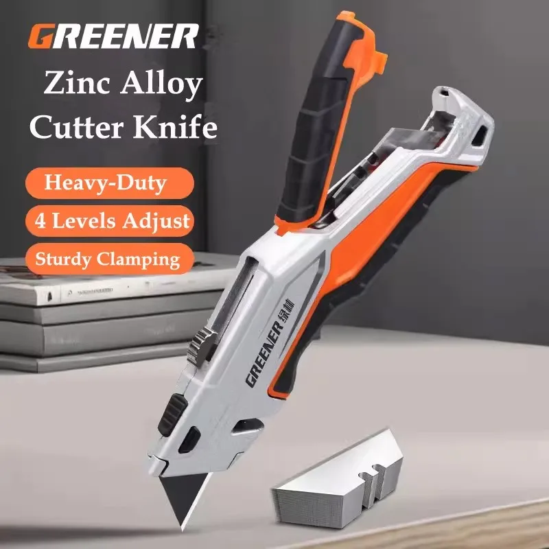 GREENER Heavy Duty Utility Knife Pro One Key Change Anti-slip Buckle Multi-functional SK5 Hardened Cutter Blade Durable Upgrade