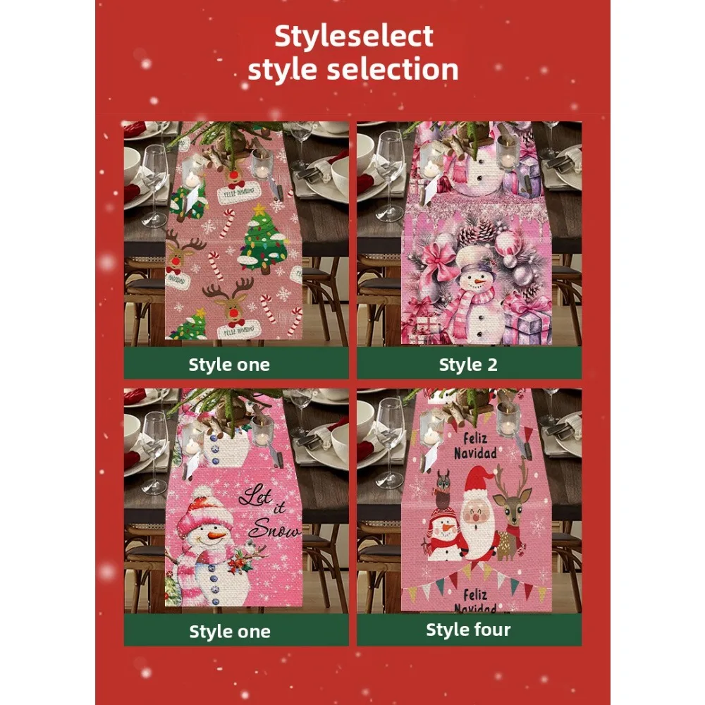 

Simple New Christmas Table Flag Pink Christmas Snowman Creative Cartoon Linen Coffee Table Tablecloth Decoration