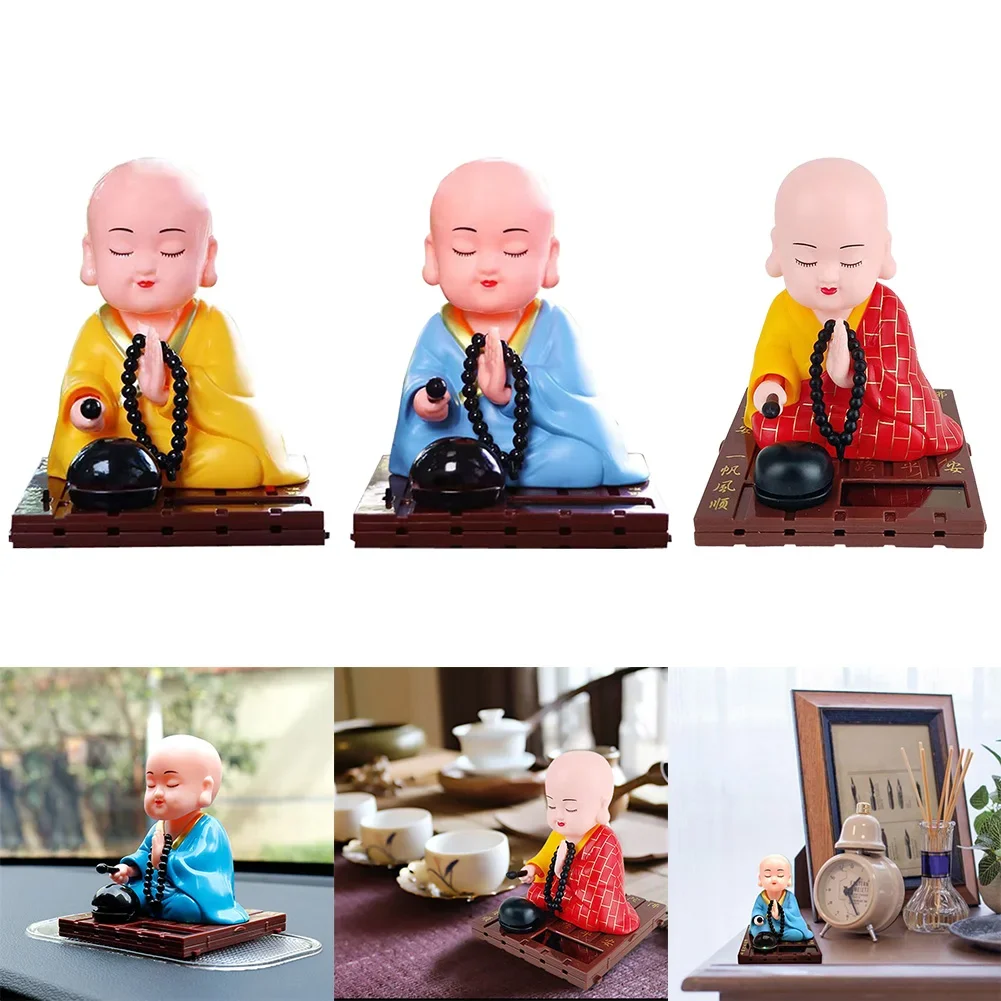 1pcs Solar Powered Bobble Shaking Head Monk Ornaments Buddhist Monk Figurines Statues Car Home Office Decorations - Image 2