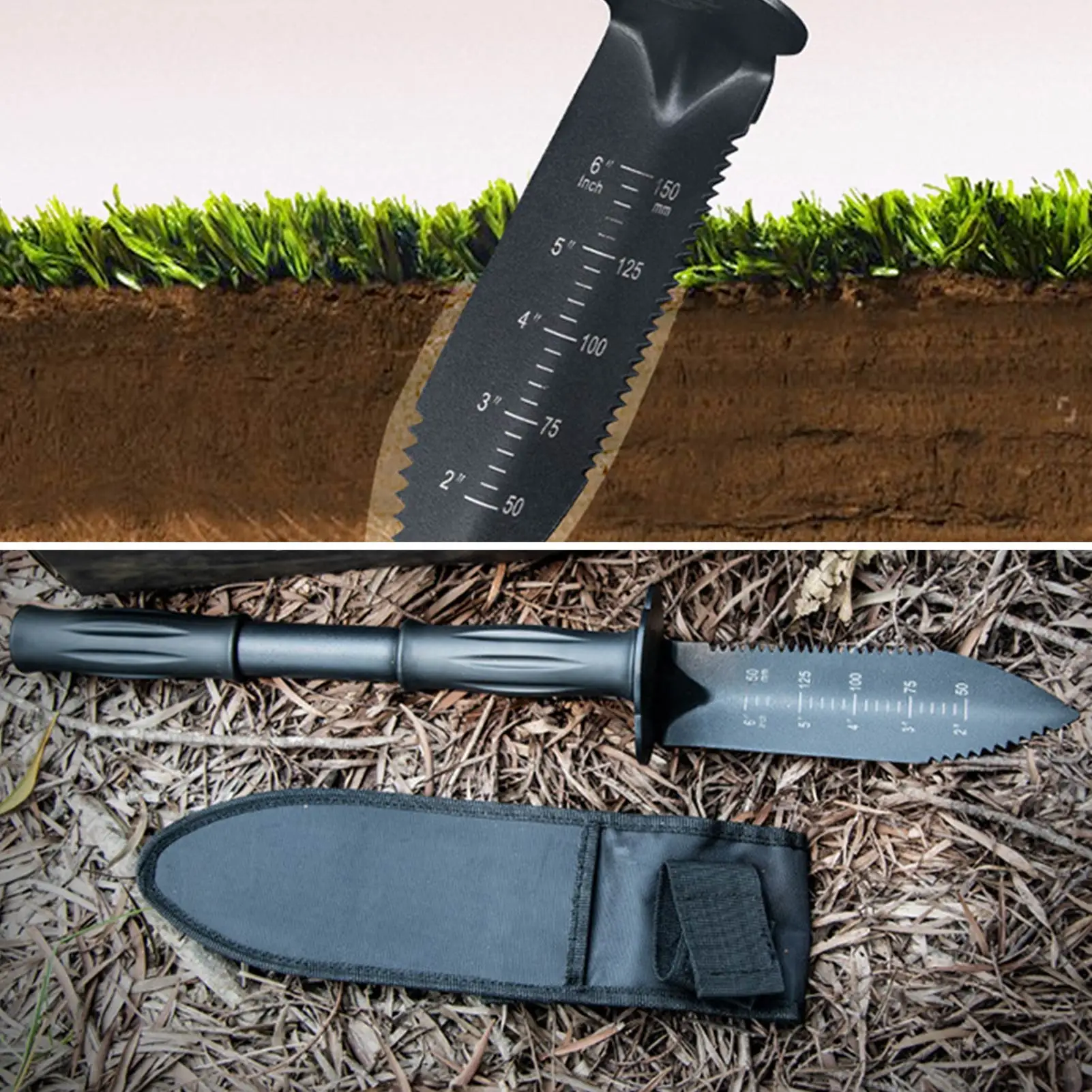 Herramienta de excavación con Detector de metales, excavadora de bordes dentados con funda, cuchillo de pala de jardín de acero inoxidable, mango extendido, suministro para acampar