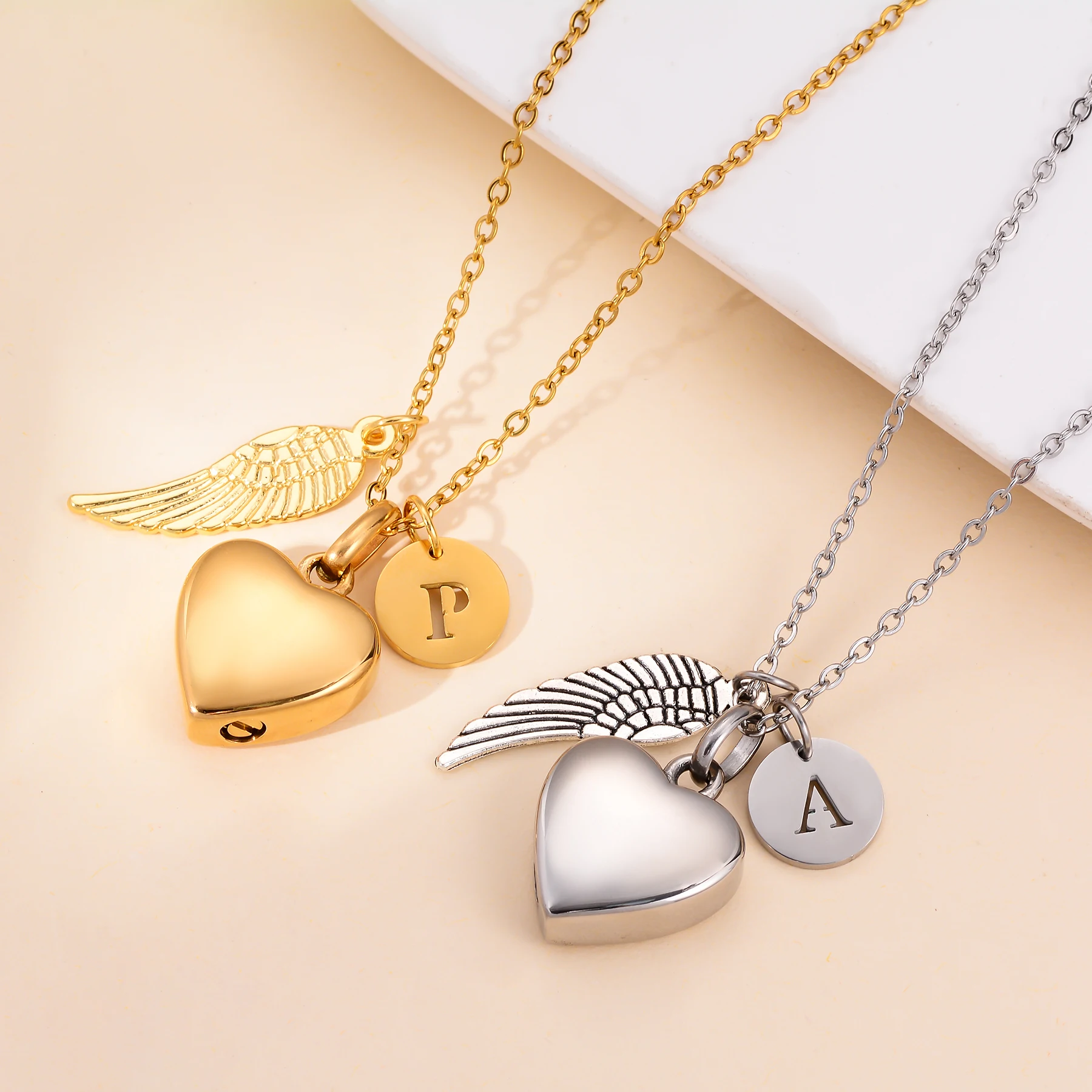 Personalisierte Foto-Text Edelstahl Engelsflügel Herz Urne Halskette Andenken Gedenkschmuck für Asche – Detail 5