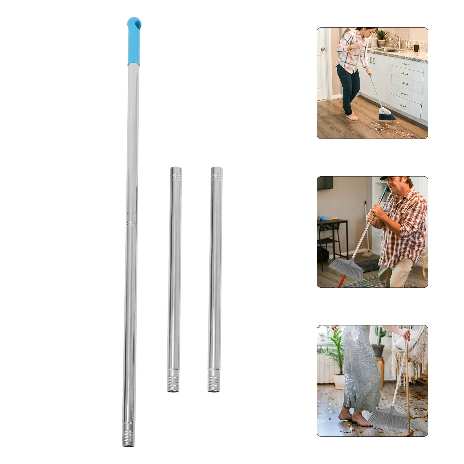 

Broom Handle Floor Cleaning Grip with Threaded End Mop Accessory Rod Rods Replacement for Tube Sweeper Pole Metal Push Clear