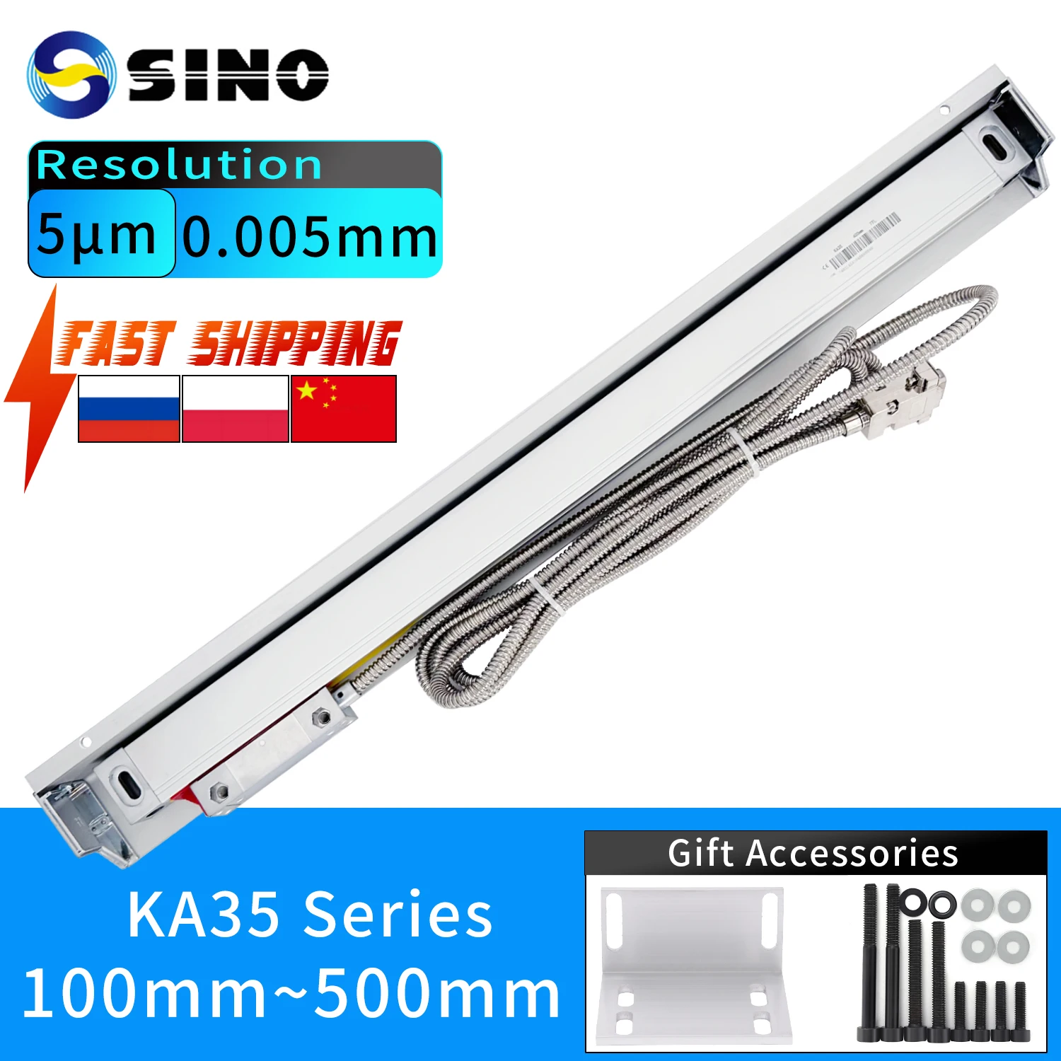 【750mm~1000mm】SINO KA35 High-precision Linear Scales 5um 5V TTL Optical Ruler Stroke Length 750 800 850 900 1000mm Lathe Scale