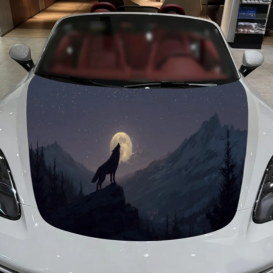 

Автомобильные наклейки Вовк вывала на скале под полнолуние в альпинизме Ночная сцена создание наклейки на капот автомобиля, водонепроницаемые самоклеящиеся