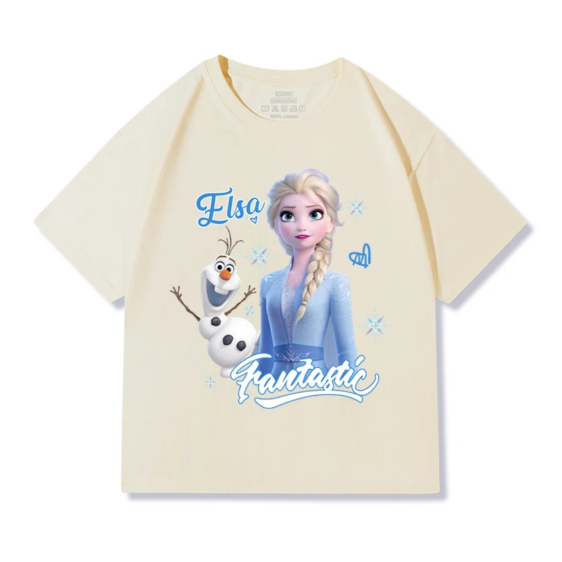 

Футболка с короткими рукавами принцессы Диснея и Эльзы «Холодное сердце» для девочек, новая летняя детская корейская версия, свободная повседневная футболка с коротким рукавом и половиной рукава