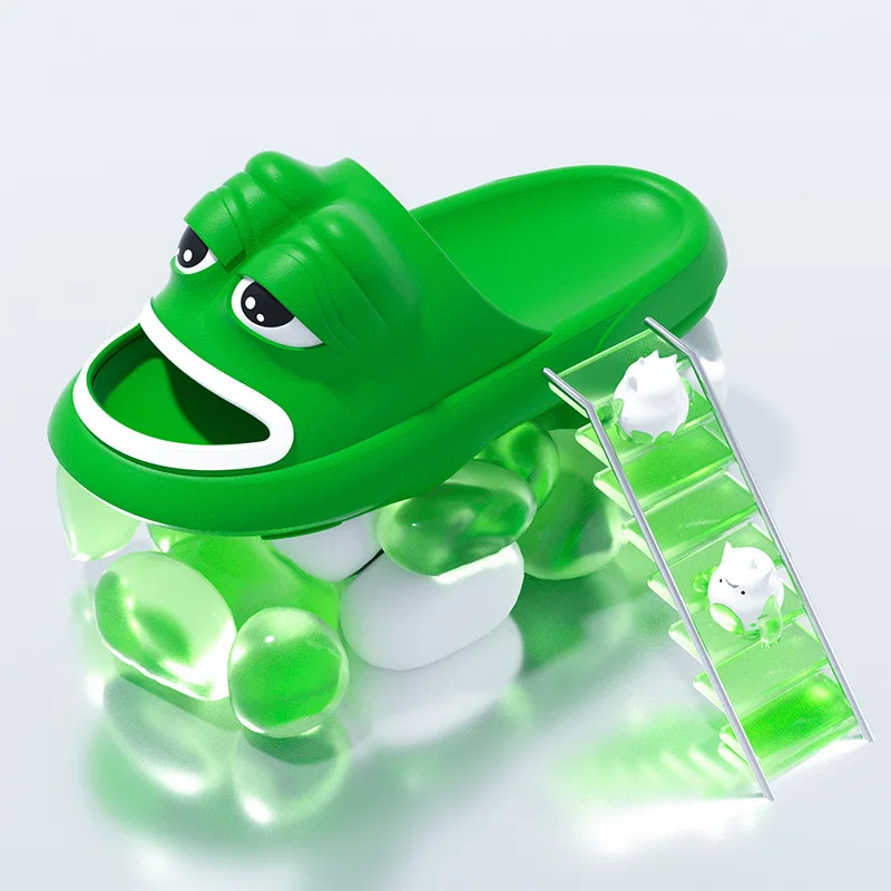 

2024 New EVA Men's And Women's Funny Frog Slippers Anti Slip And Wear Resistant Frog Thick Sole Slippers