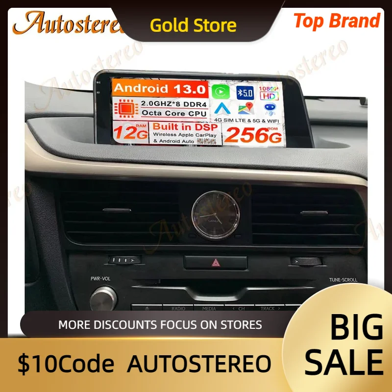 Carplay Android 13 For Lexus RX200T RX350 RX450H Head Unit Car GPS Navigation Radio Auto Stereo Multimedia Player Carplay 4G SIM