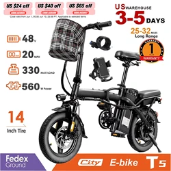 Adult Electric Bike, 20 MPH,560W Motor,48V Removable Battery,14inch Folding Electric Bike,Maximum 32 Miles,1Year Warranty Ebike